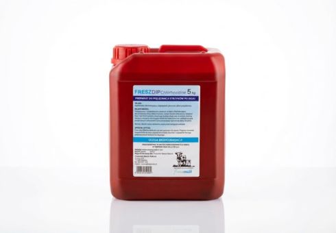 Czerwony kanister Fresz Dip Chlorhexidine - płyn do higieny poudojowej z lanoliną